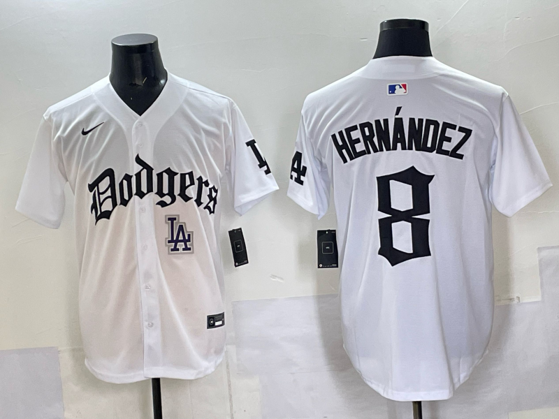 Men Los Angeles Dodgers 8 Hernandez white Nike 2025 MLB jersey 003